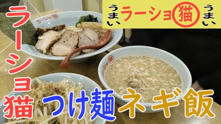 大泉学園駅近くのラーメンショップインスパイア店舗のラーショ猫でチャーシューつけ麺と卓上のマタタビにんにく追加で最高に美味しいネギ丼（ネギ飯）を堪能して楽しむ独りぼっちのぼっちの孤独なラーメン動画！