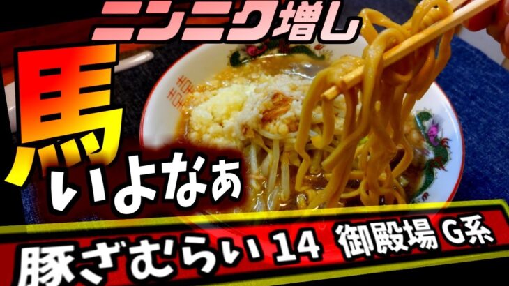 【コメディー】豚ざむらい14  G系ラーメン 御殿場 営業時間が22.00と掲示なので告示します。脂は胃にバイヤーなのでニンニクを増すが舌先がピリッと痛い!!考えるに胃が痛めつけられている 旨いなぁ