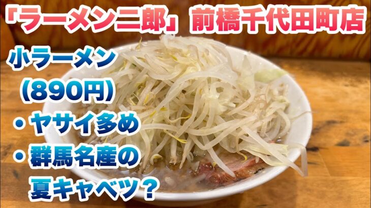 【ラーメン二郎】前橋千代田町店で小ラーメン（890円）/今回のコールはヤサイ多め/甘い非乳化スープ/群馬県唯一の直系二郎/並び終わった後に入店してから食券を買うルール/胡椒/唐辛子/群馬名産夏キャベツ